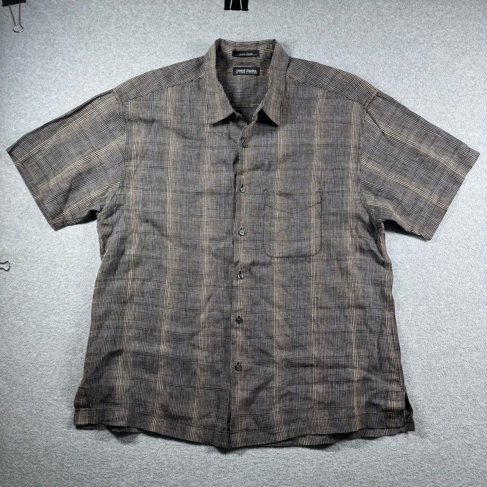 Vintage Casual Classics Lord & Taylor Pure Linen Shirt Size XL Houndstooth Check